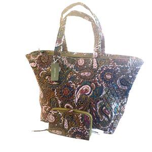 NWT Vera Bradley Set XL Travel Tote Matching Wallet Paisley Travel Work Casual